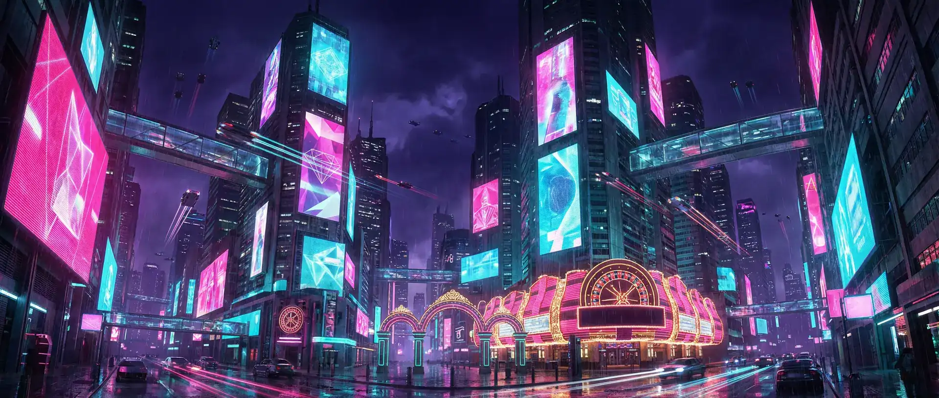 电竞体育平台 赛博朋克霓虹复古都市夜景
